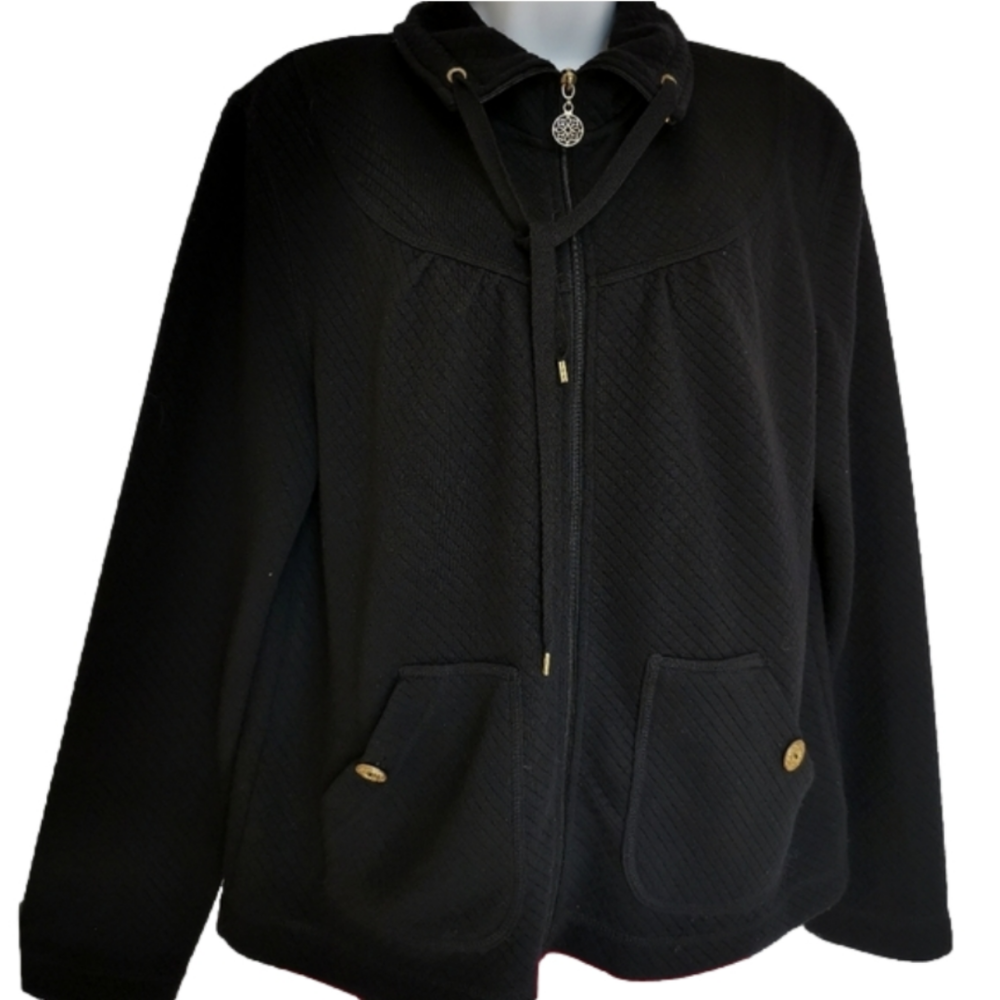 Black zip up sweater jacket oversized By Vintage Cotton - Picture 2 of 6